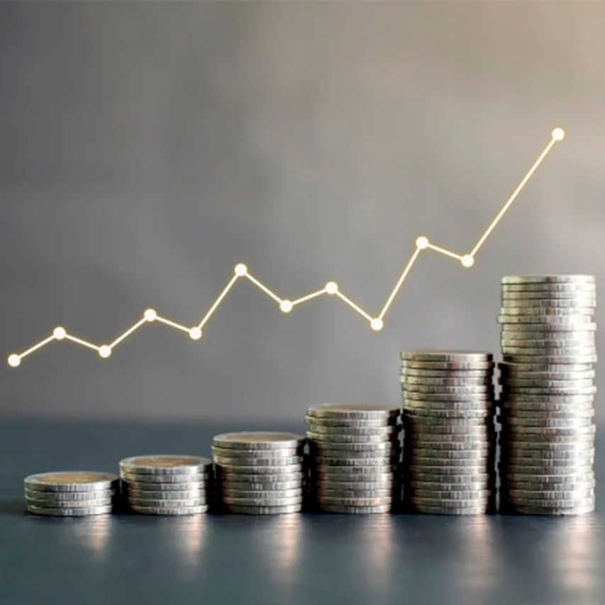 Notificaciones push: fila de monedas incrementando proporcionalmente a un gráfico de lineas.