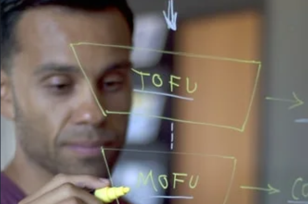 Estrategias de marketing: hombre tomando apuntes en un tablero